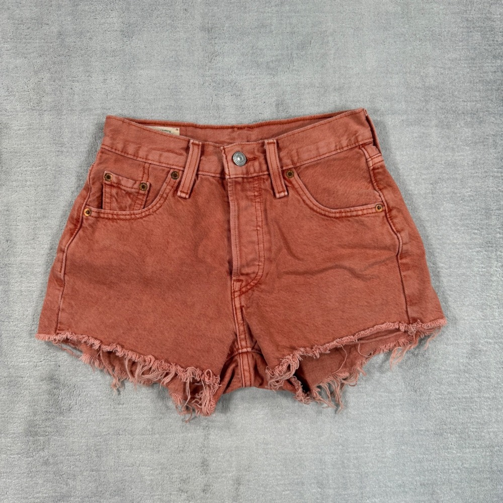 Levis Shorts Womens 23 Orange Premium 501 Original Cut Off High Rise Denim Short